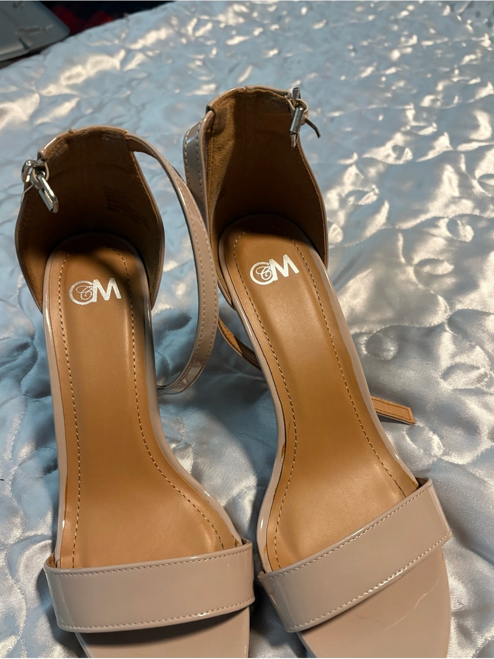 CM Ankle-Strap Heeled Sandals in Nude